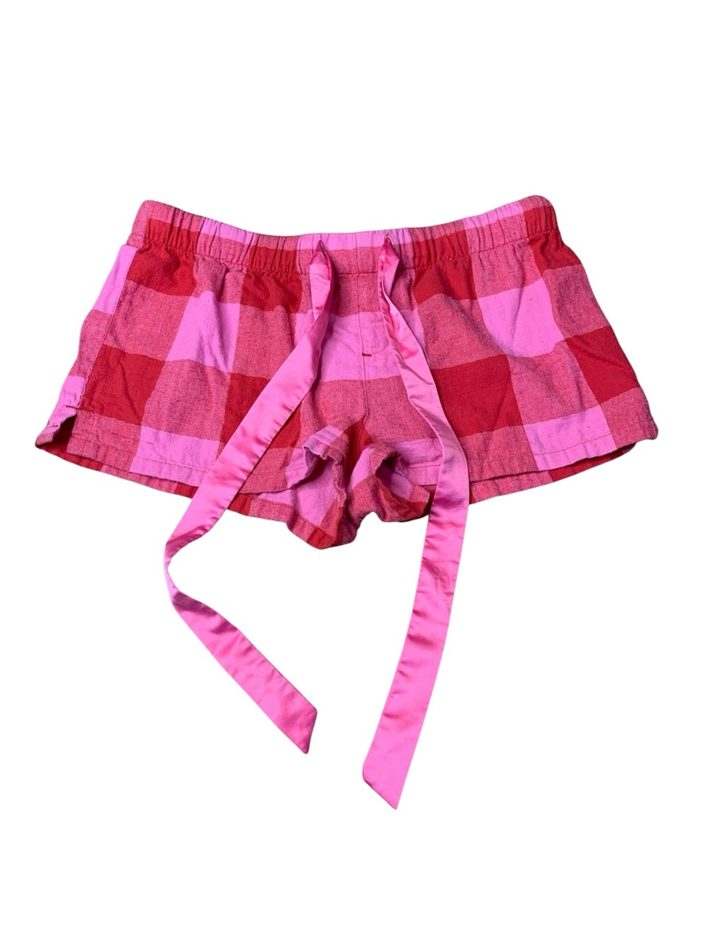 Request Red & Pink Plaid Pajama Shorts with Metallic Thread Size M